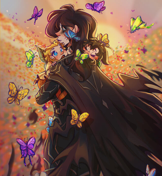 Full body shaded w/ 2 small bodies + scene