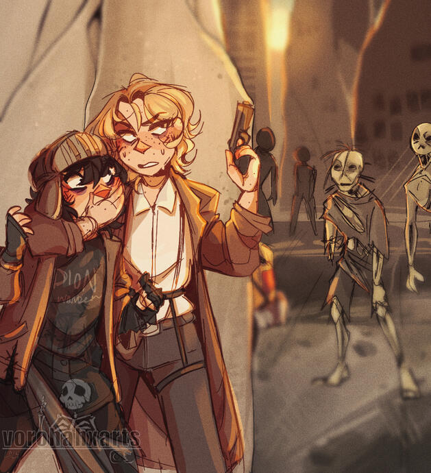 2 shaded medium shots w/ scene